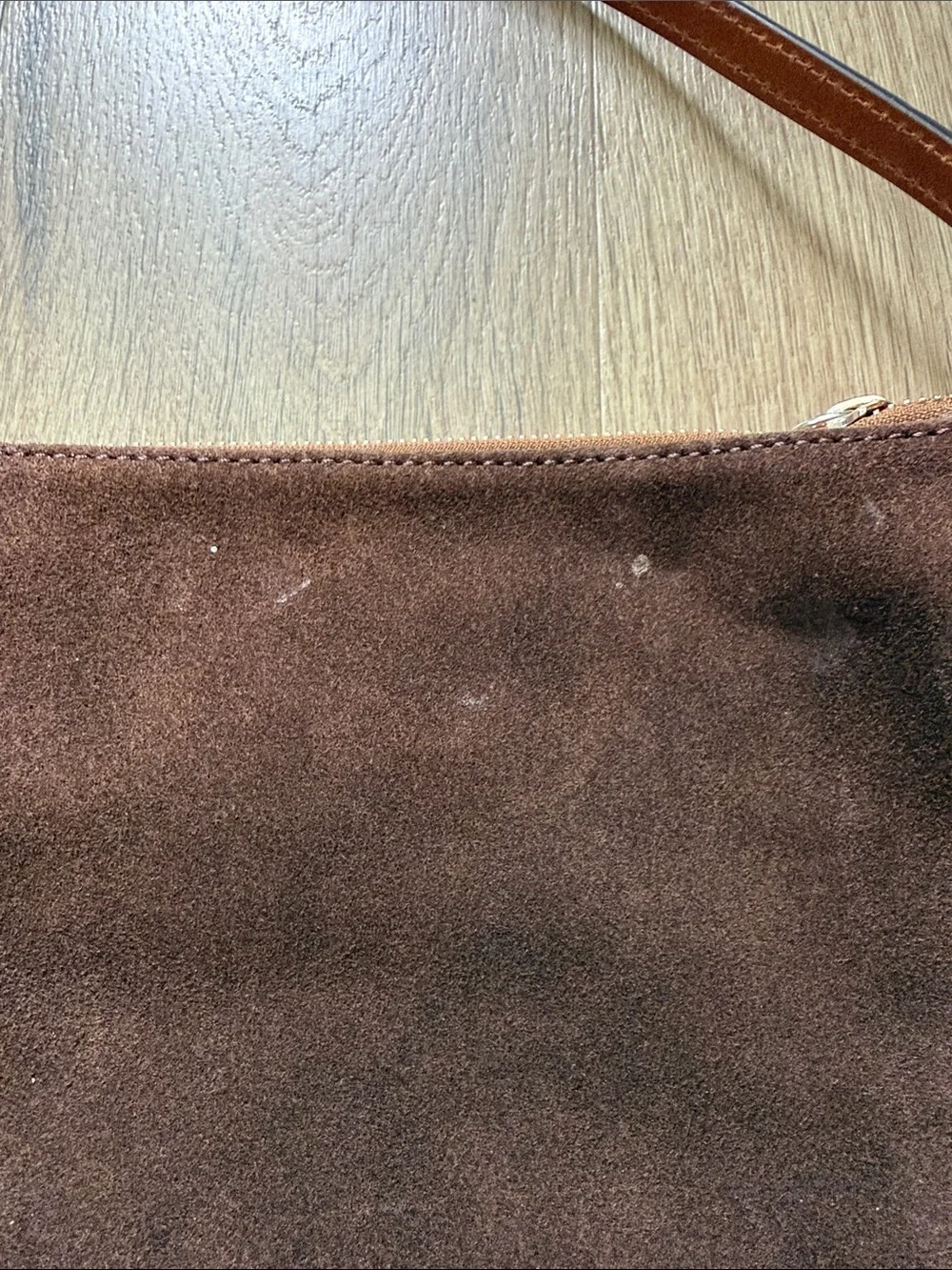 Dooney & Bourke Dark Brown Suede Messenger Bag with Tan Leather Trim